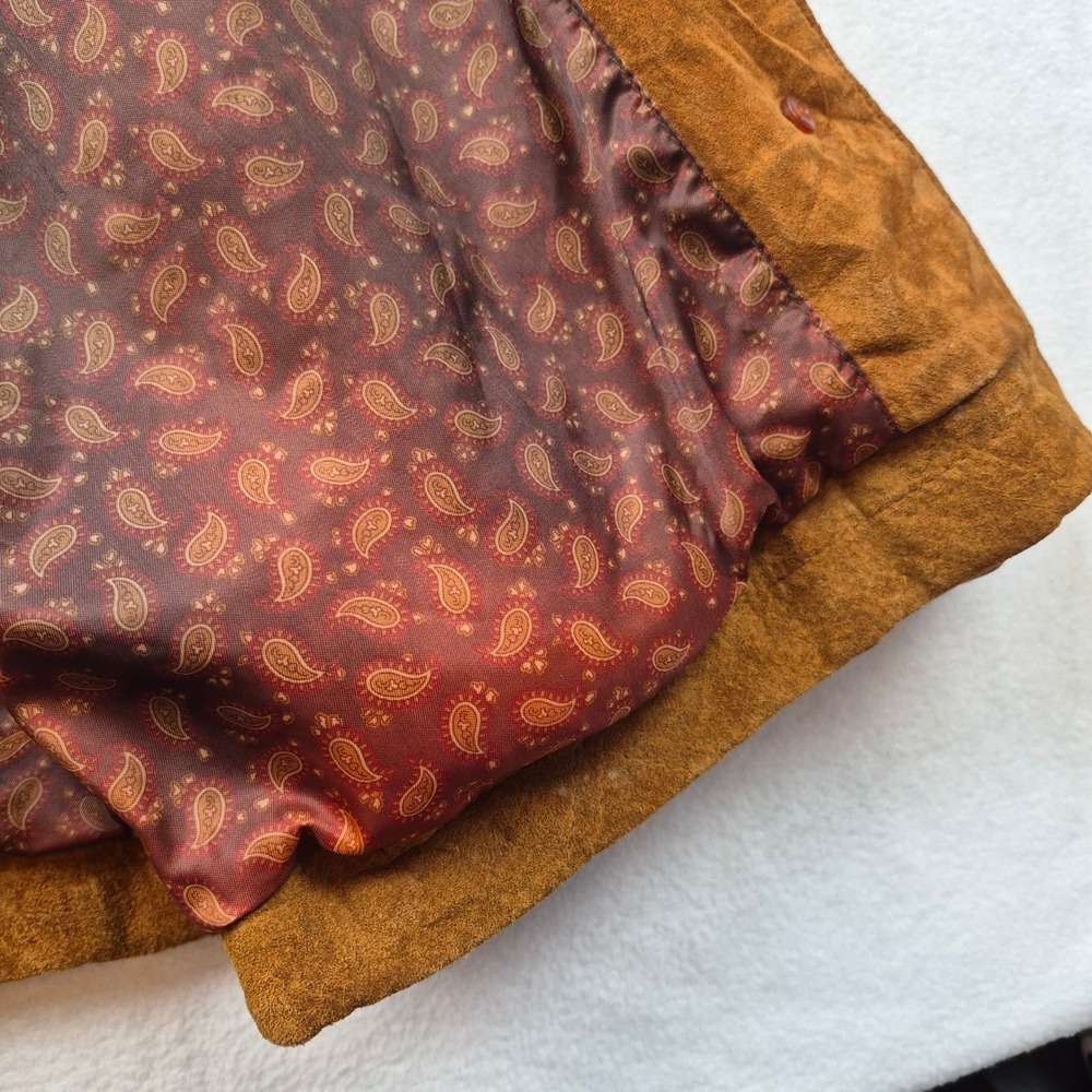 LL Bean Vintage Suede Leather Jacket Cognac Brown Paisley Lining Womens Large - Picture 5 of 16